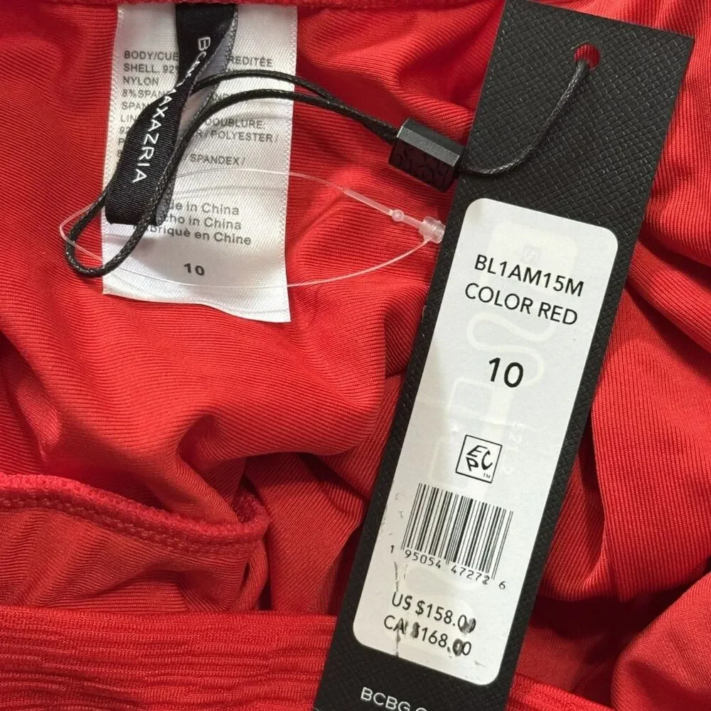 BCBG One Piece Swimsuit SIZE 10 Red Cross Front Off Shoulder Cutout NWT